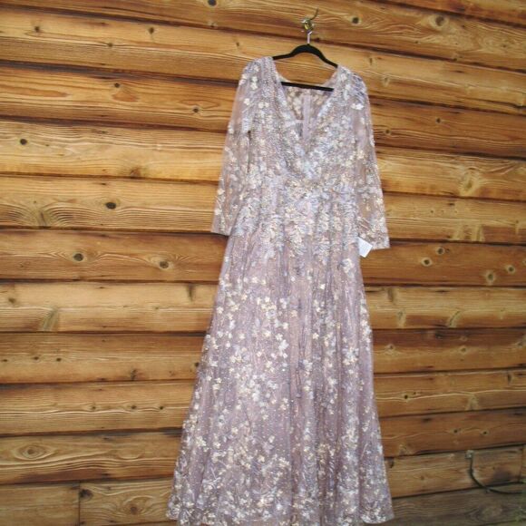 Mac Duggal 20402 Womens EMBELLISHED WRAP OVER ILLUSION LONG SLEEVE A LINE GOWN - Picture 7 of 16